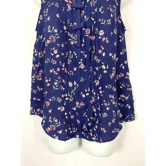 LC by Lauren Conrad Blue Floral Print Top Blouse SMALL Sleeveless - Picture 8 of 11